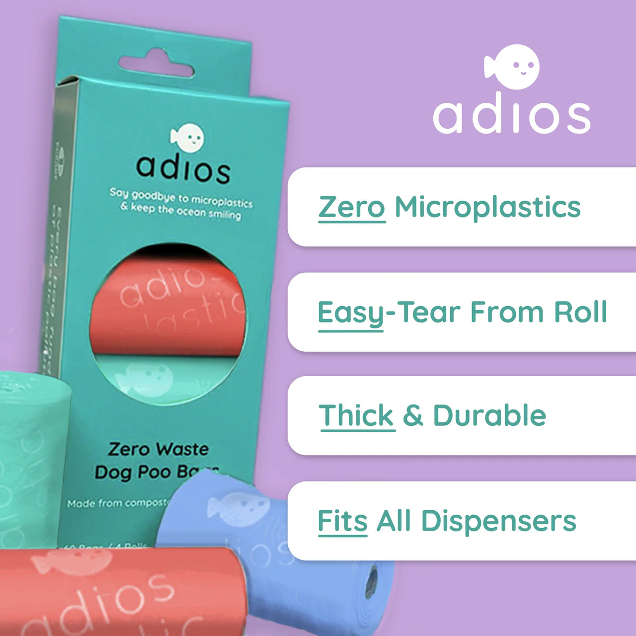 Compostable Poo Bags - 4 Rolls in Rainbow (60 Bags)